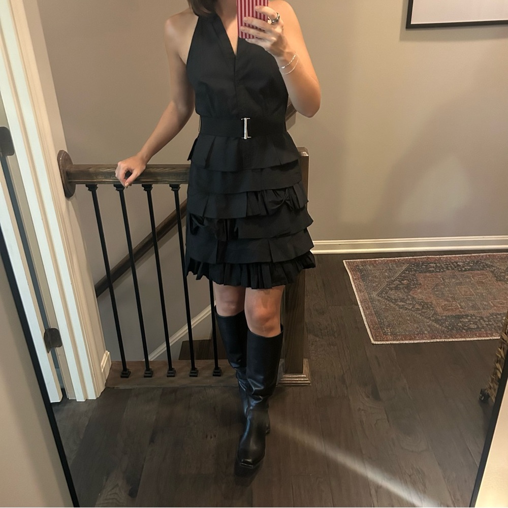 Vintage BCBGMaxAzria Pleated Halter Mini Dress Black Size 6 - Picture 5 of 8